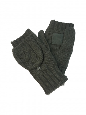 Adult Fingerless Gloves with Cover in Cable Knit